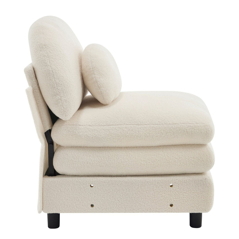 English Elm Vitoria Curved Modular Sofa in Plush Teddy Fleece for Modern Living Rooms Beige White W5656P454256
