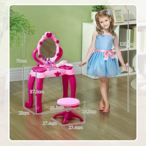 English Elm Qaba Kids Vanity Set With Interactive Mirror & 15 Accessories, Pink Makeup Table For Creative Play W2225P249752-GIGA