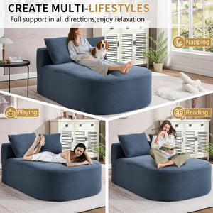 English Elm 67.5''chaise Lounge Oversized Corduroy Sleeper Sofa with Deep Seat and Two Pillows Blue W1803P409171