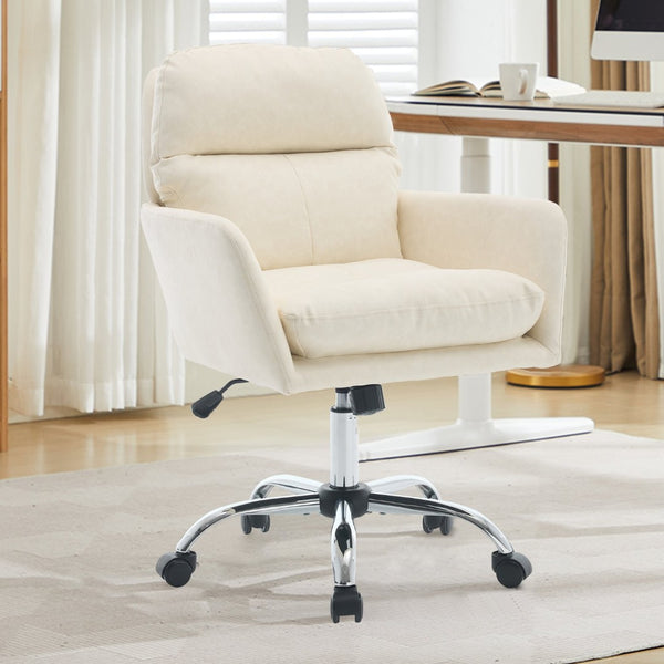 English Elm Artificial Pu Leather Office Chair Ergonomic Foam Cushion Adjustable Height Modern Desk Seat White W2311P409613