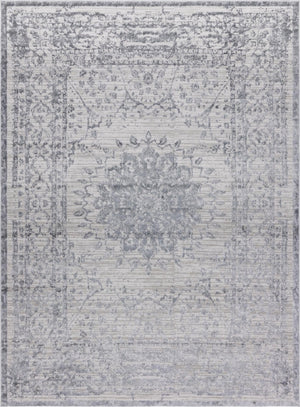 Unique Loom Aberdeen Derbyshire Machine Made Medallion Rug Gray, Navy Blue 10' 4" x 14' 1"