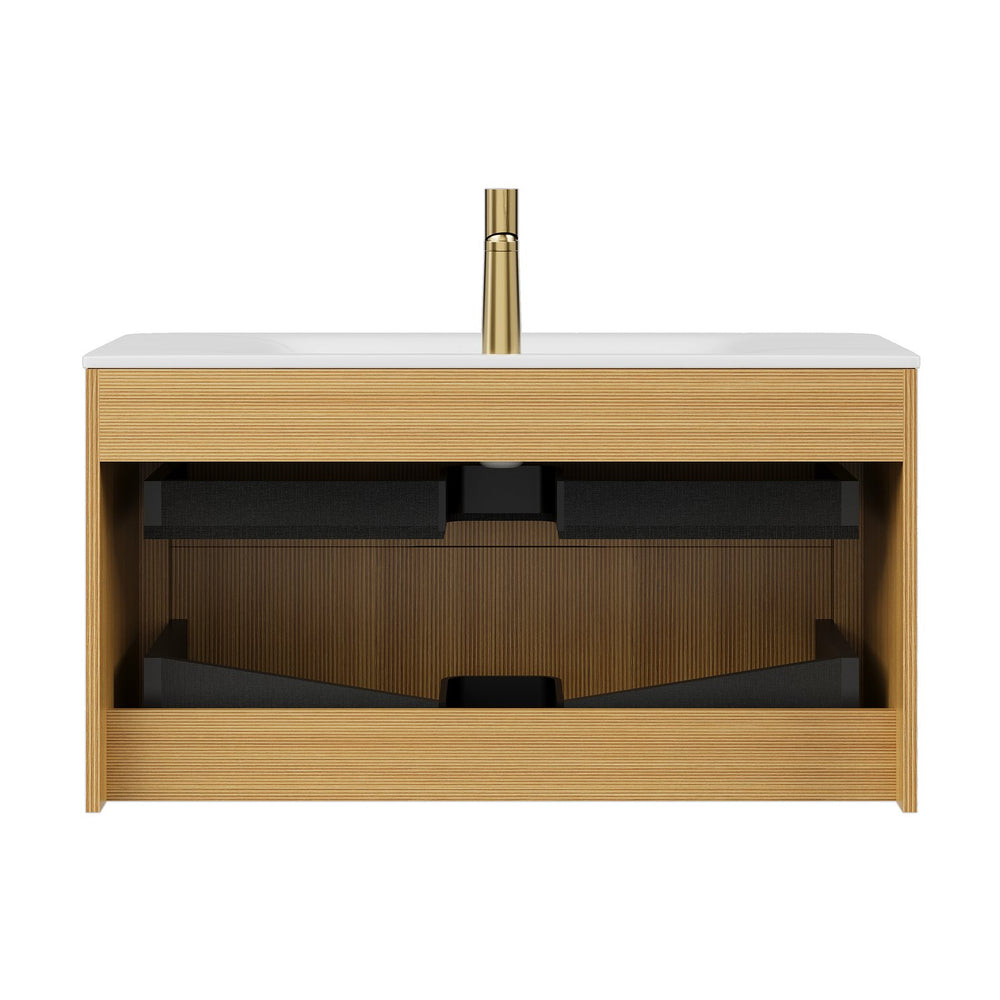 English Elm ZANE 36" Bathroom Vanity with Integrated Hot-Press Sintered Stone Basin, Floating Plywood Cabinet, Soft-Close Drawers and Moisture-Resistant Finish Carrara White,Light Oak W2615P360726