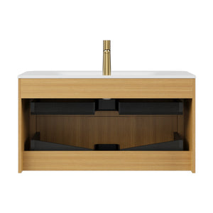 English Elm ZANE 36" Bathroom Vanity with Integrated Hot-Press Sintered Stone Basin, Floating Plywood Cabinet, Soft-Close Drawers and Moisture-Resistant Finish Carrara White,Light Oak W2615P360726