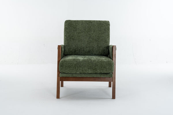 English Elm Mid-Century Solid Wood Accent Chair with Chenille Upholstery, Ergonomic Waist Support, Sturdy 300lb Capacity Green T3903P372383