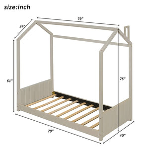 English Elm Twin House Bed Velvet Upholstered Peaked Roof Frame for a Cozy Kids Bedroom LP100125AAA