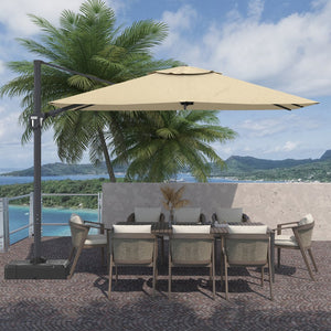 English Elm 11FT Square Cantilever Patio Umbrella with LED Light, UPF50+ 280g Solution-Dyed Fabric, Rust-Resistent Frame Beige 108.27 L x 16.54 W x 6.69 H T3609P352400