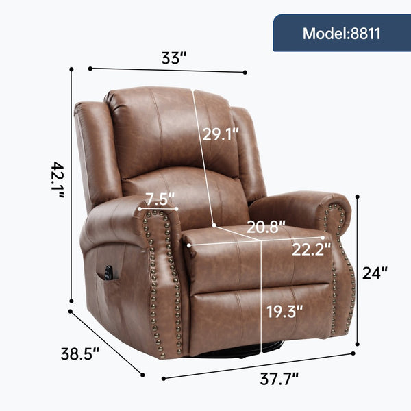 English Elm Heat Massage Rocker Swivel Recliner Chair with Lumbar Relief Nodes for Living Room Yellow Brown W3224S00029
