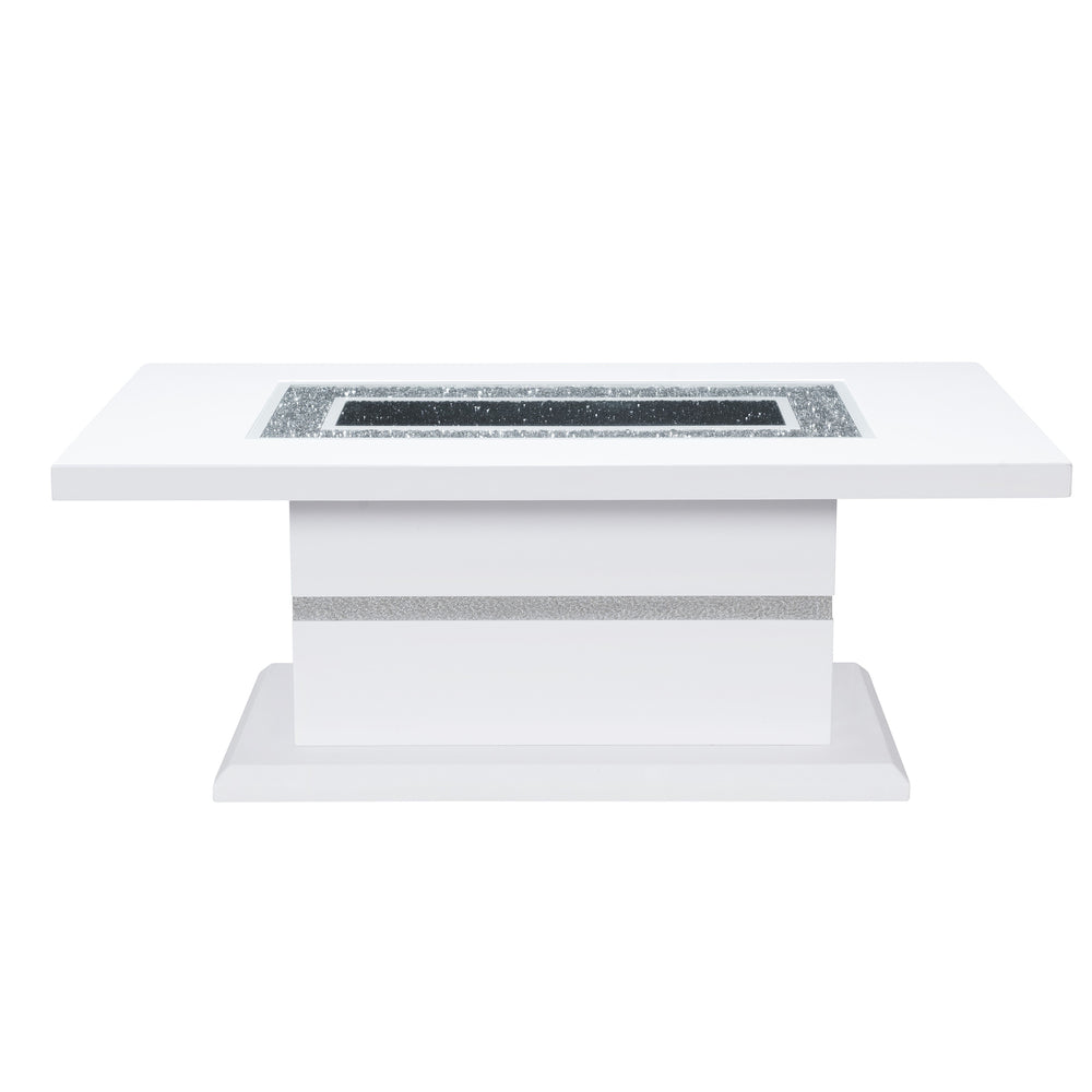 English Elm ARIYA White Coffee Table with High Gloss Finish, Clear Glass Inlay, Glitter Details & Sturdy Build B201S00107