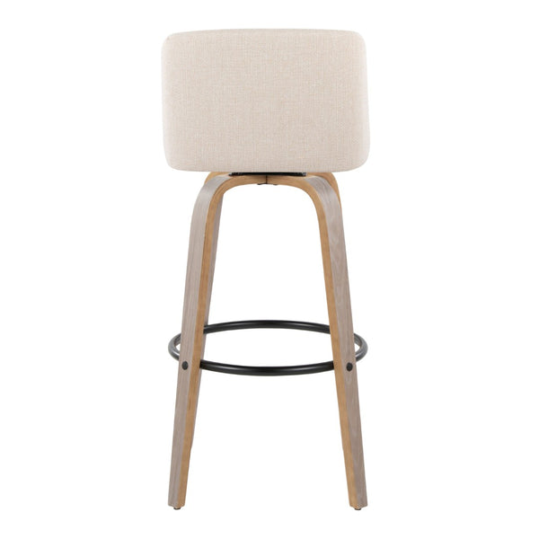 English Elm Toriano 30" Fixed-Height Swivel Barstool Set Of 2 In Light Grey Wood & Cream Fabric For Modern Spaces B202S00660-GIGA