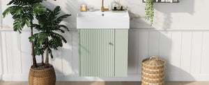 English Elm 21.6 inch Modern Floating Bathroom Vanity with Ceramic Basin, Wave Door, Rose Gold Handle Green N729P170388F