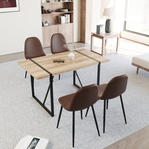 English Elm 55" Modern Mdf Wood Dining Table & 4 Saddle Leather Chairs Set - Eco-Friendly, Stylish & Durable! W2189S00712