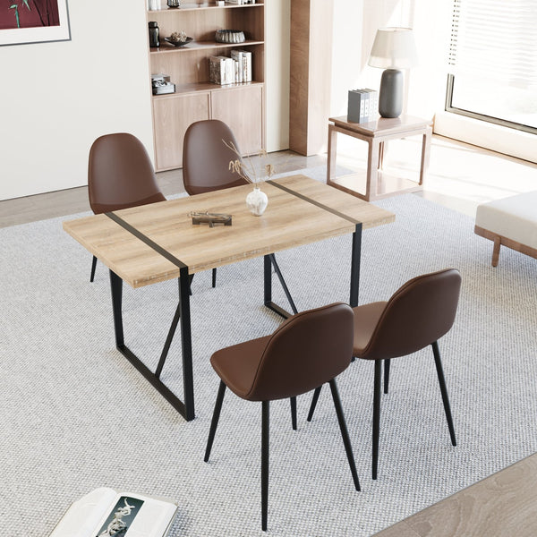 English Elm 55" Modern Mdf Wood Dining Table & 4 Saddle Leather Chairs Set - Eco-Friendly, Stylish & Durable! W2189S00712