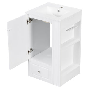 English Elm 20" Freestanding Bathroom Vanity Mdf Cabinet Ceramic Sink Open Shelves Powder Room White N725P364210K