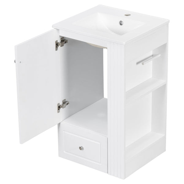 English Elm 20" Freestanding Bathroom Vanity Mdf Cabinet Ceramic Sink Open Shelves Powder Room White N725P364210K