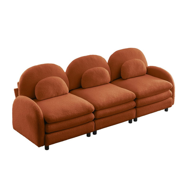 English Elm Teddy Fleece Modular Cloud Sofa Sculptural Curved Three Seat Living Room Couch Orange W5656S00095