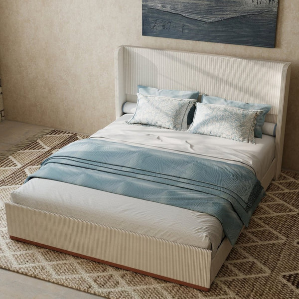 English Elm King Corduroy Wingback Upholstered Bed with Rgb Lighting and Floating Frame Design T3963P447213