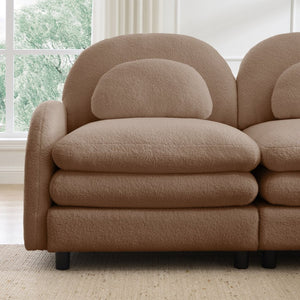 English Elm Teddy Fleece Curved Loveseat Modular Two Seater Sofa with Cloud Soft Double Layer Cushions Camel W5656S00096