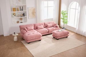 English Elm United We Win Plush U-Shaped Cloud Couch Set With 2 Ottomans & Bolster Pillows For Cozy Living Room W1568S00198-GIGA