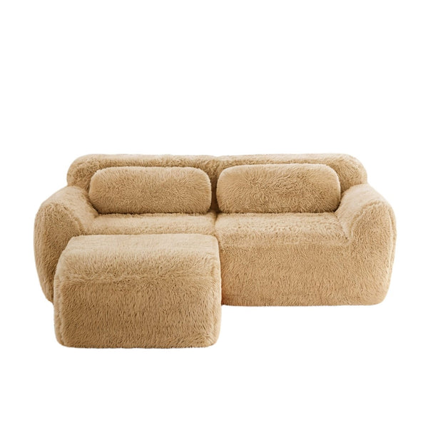 English Elm L-shaped Plush Sectional Sofa Boneless Cloud Comfort Floor Lounge with Chaise for Bedroom Light Khaki W714S01565