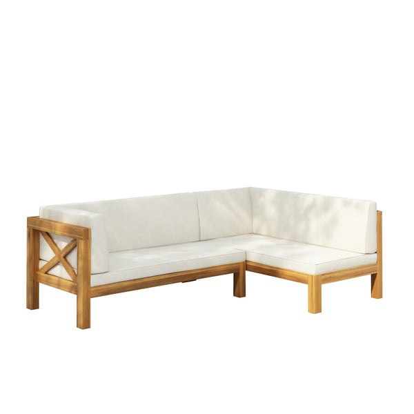 English Elm Christopher Knight Home® - Brava Stylish Left-Corner Bench Set For Outdoor Comfort – Durable Acacia Wood & Water-Resistant Cushions 57967.00BEI2