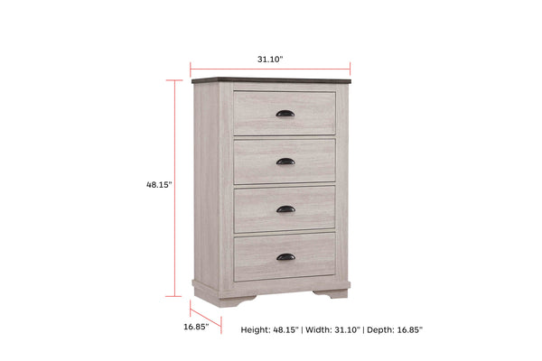 English Elm 1pc Contemporary Tall Chest with Faux Marble Top and Four Drawers for Elegant Bedroom Storage Beige+Grey 34.06 L x 19.8 W x 51.65 H B2741P335232