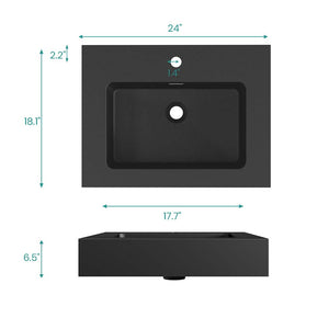English Elm BB02-24-101, Glossy Integrated Solid Surface Basin with Overflow — Sleek Contemporary Design for Luxe Bathrooms Matt Black W1865107120