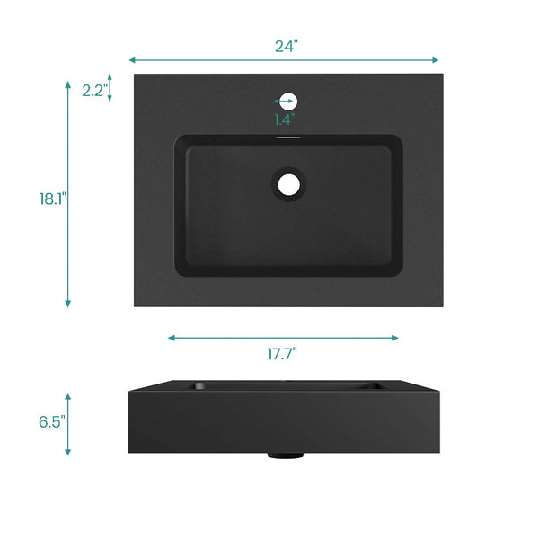 English Elm BB02-24-101, Glossy Integrated Solid Surface Basin with Overflow — Sleek Contemporary Design for Luxe Bathrooms Matt Black W1865107120