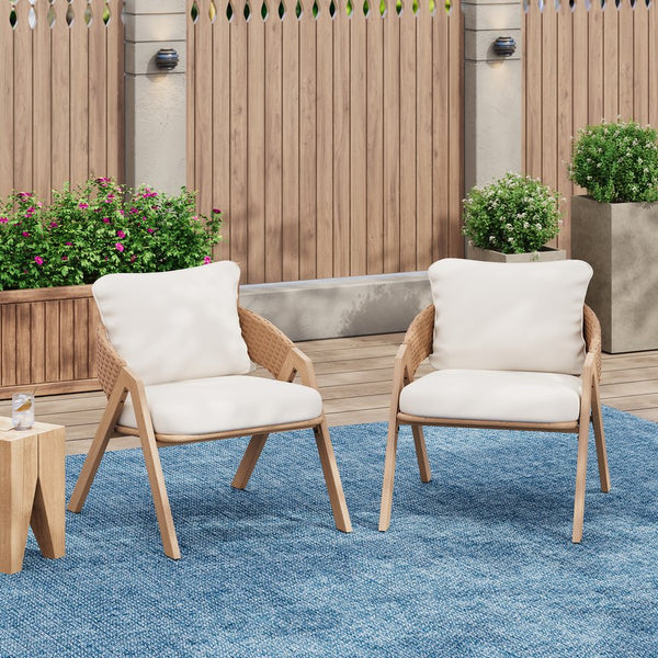 English Elm Christopher Knight Home® - Patio Weather-Resistant Wicker Chairs with Removable Water-Repellent Cushions, Durable Steel Frame Set Teak,White 39.5 L x 27 W x 16.5 H N776P271809B