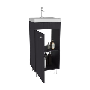 English Elm Rivera Freestanding Vanity 84cm in Kronos Black – Single Door, Open Shelf, Resin Sink Base Cabinet B070P337054