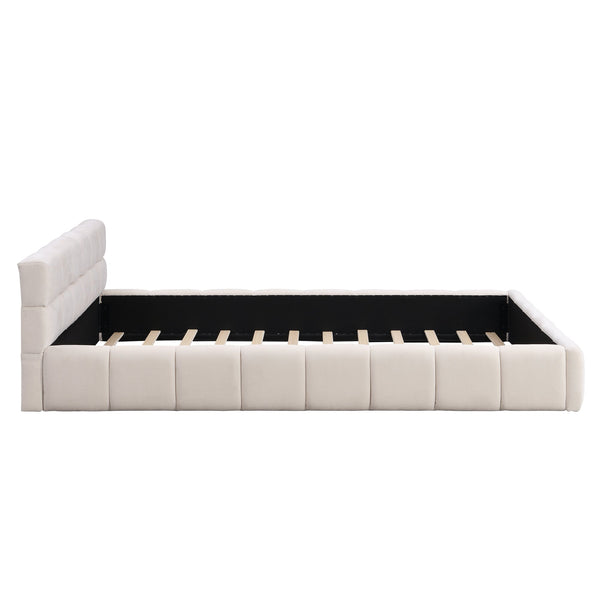 English Elm Christopher Knight Home® - Elegant Chenille Upholstered Bed With Checkerboard Headboard – Queen Size, Soft Beige, Modern Comfort N769P264803Q