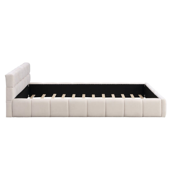 English Elm Elegant Chenille Queen Bed Geometric Headboard Soft Textured Upholstery Modern Bedroom N769Q339030K
