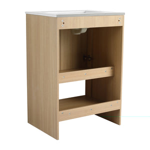 English Elm 24" Modern Freestanding Bathroom Vanity Oak Plywood with Soft-Closing Doors & Open Shelf Storage W1972P268402