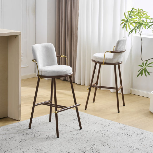 English Elm Christopher Knight Home® - Chaya Upholstered Bar Stool Set of 2 — Walnut Metal Frame, Beige Padded Seats, Gold Armrest Luxury Finish N775P340830B