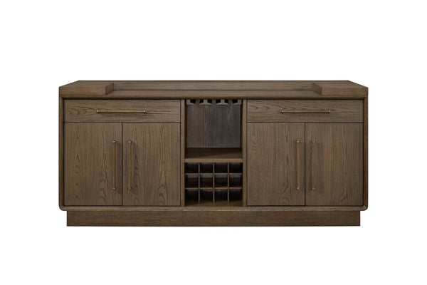 English Elm Counter Height Home Bar with Elm Veneer Led Lighting and Warm Latte Wood Finish B2699S00118