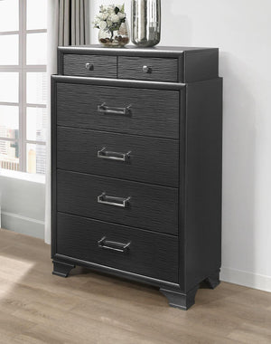 English Elm CIVIC Solid Wood Chest with Felt-Lined Top Drawers, Metal Glides, Sturdy Feet and Classic Finish Gray 37.2 L x 19.29 W x 51.57 H B201P215817
