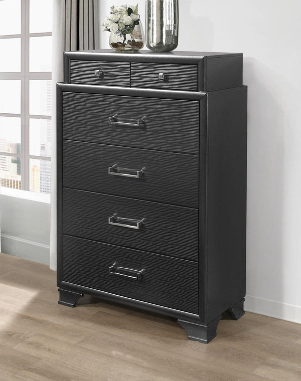 English Elm CIVIC Solid Wood Chest with Felt-Lined Top Drawers, Metal Glides, Sturdy Feet and Classic Finish Gray 37.2 L x 19.29 W x 51.57 H B201P215817
