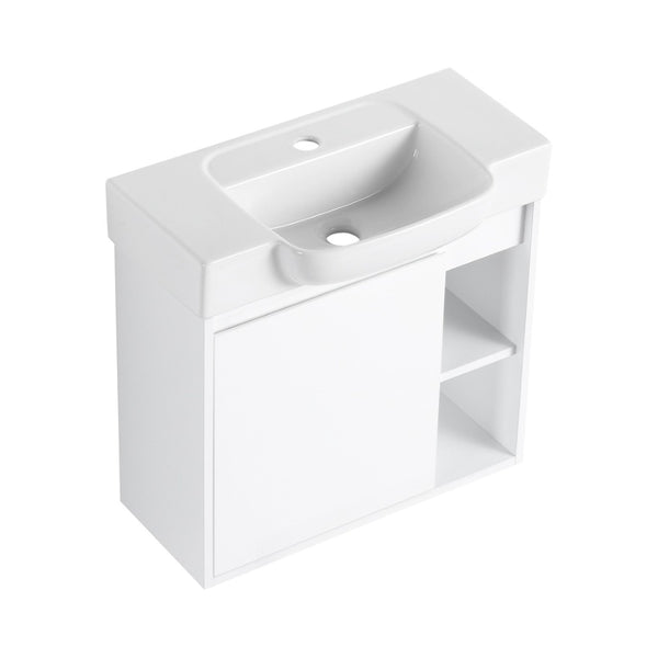English Elm 24'' Floating Wall Mounted Bathroom Vanity with Ceramic Sink and Soft Close Cabinet Glossy White W999P426636