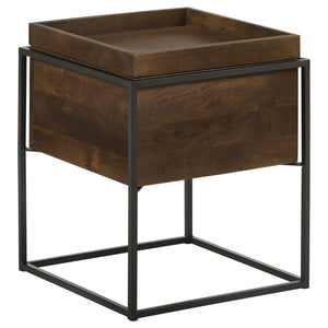 English Elm Ondrej Dark Brown Square Side Table with Removable Tray, Mango Wood Top & Iron X-Style Legs, 22"H (98) B062P344931