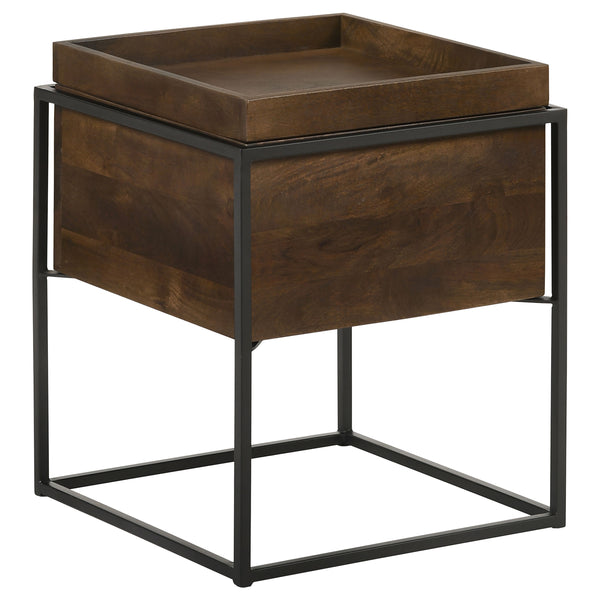 English Elm Ondrej Dark Brown Square Side Table with Removable Tray, Mango Wood Top & Iron X-Style Legs, 22"H (98) B062P344931