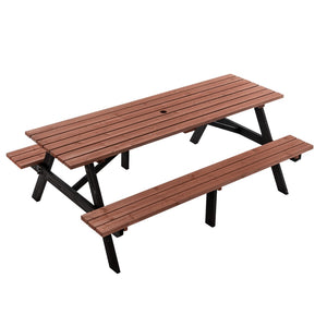 English Elm 75" Solid Fir Outdoor Picnic Table Set with Benches Two-tone Finish Heavy Duty Patio W1422P385498