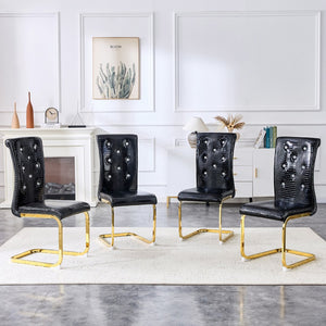 English Elm Set of 2 Glam Faux Alligator Pvc Dining Chairs with Crystal Buckle Bow Legs Black W3875P371066