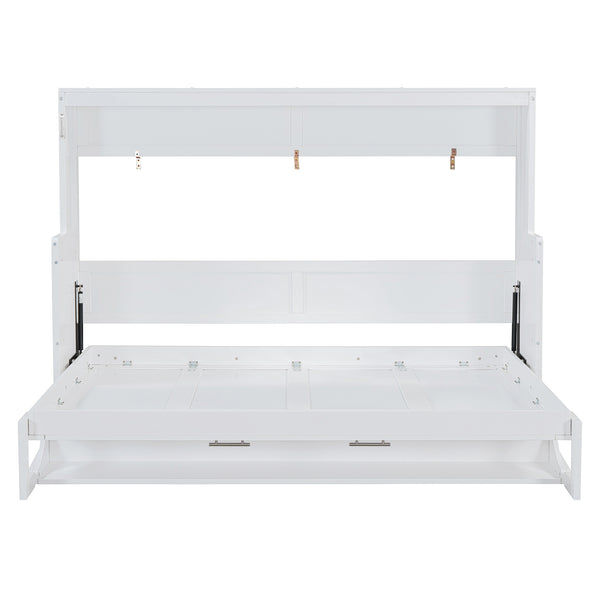 English Elm Full Size Murphy Bed With Hydraulic Lift & Integrated Desk - Space-Saving, Stylish Design In White N820S10032K