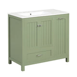 English Elm 36" Bathroom Vanity With Sink, One Cabinet With Two Doors and One Big Drawer and One Flip Drawer, Solid Wood and Mdf Board, Green