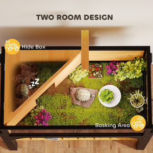 English Elm Wooden Tortoise Enclosure with Acrylic Panels Basking Zone and Supply Shelf Below T3971P390837
