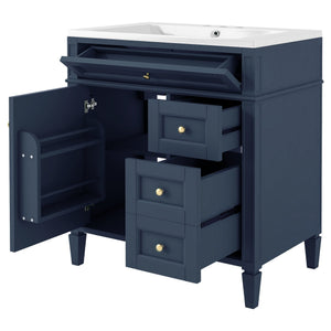 English Elm 30'' Modern Bathroom Vanity With Soft-Close Drawers, Tip-Out Storage & Elegant Roman Legs, White SW000122AAC-2