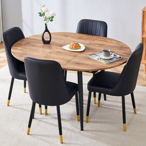 English Elm Table And Chair Set - Modern Extendable Mdf Dining Table With 4 Stylish Pu Chairs & Metal Legs W1151S03934-GIGA