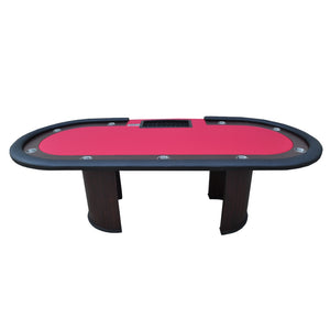 English Elm 96" Casino Style Poker Table with Speed Cloth Felt Racetrack and Steel Cup Holders Red W2748S00016