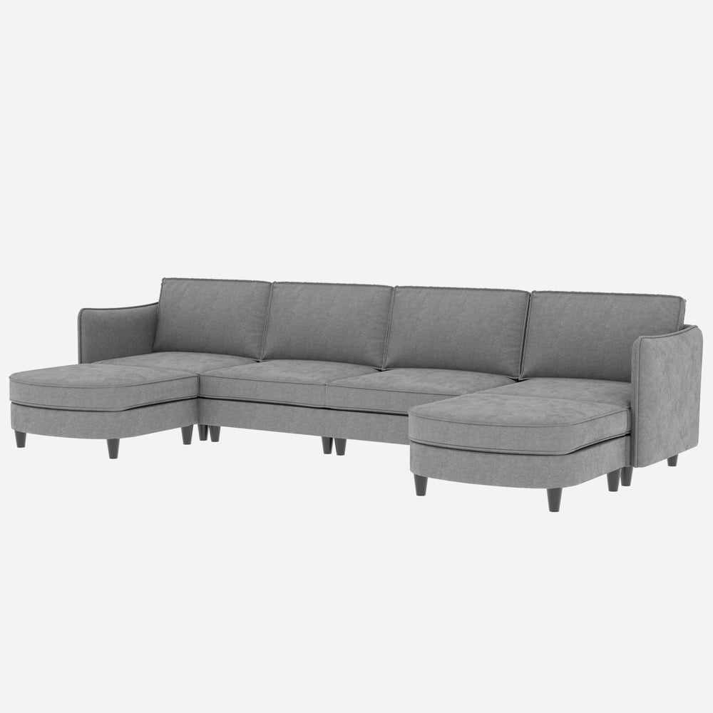 English Elm 141.5'' Spacious U-Shaped 6-Seater Sofa Couch With Movable Ottoman & Pockets – Modern Gray Fabric Comfort W680S00040