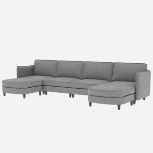 English Elm 141.5'' Spacious U-Shaped 6-Seater Sofa Couch With Movable Ottoman & Pockets – Modern Gray Fabric Comfort W680S00040
