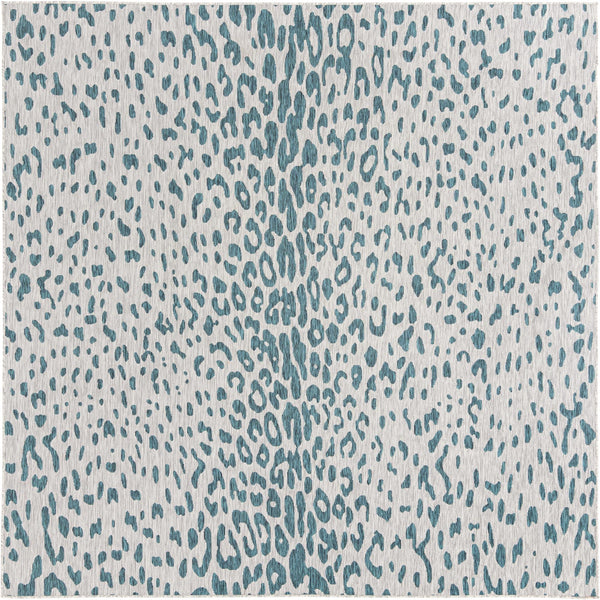 Unique Loom Outdoor Safari Samburu Machine Made Animal Print Rug Teal, Gray 10' 0" x 10' 0"